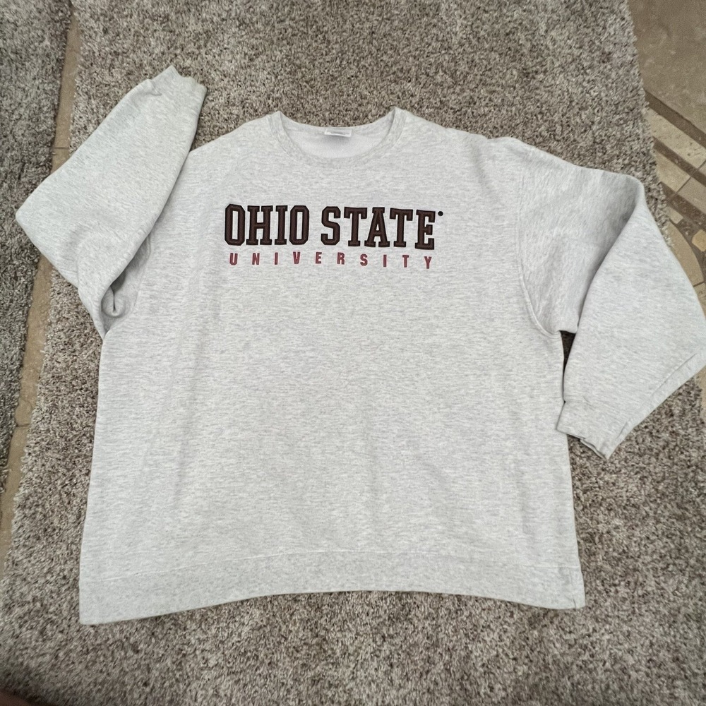 Y2K Ohio State UniversityCrew Neck Gray Sweater Size XL PIGSKIN LETTERS